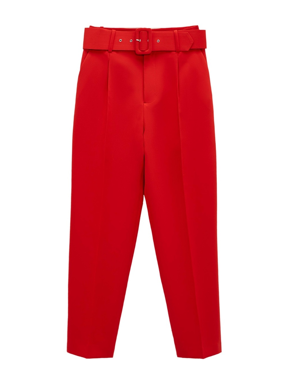 Zara Bright Red High-Waist Tailored Trousers with Belt